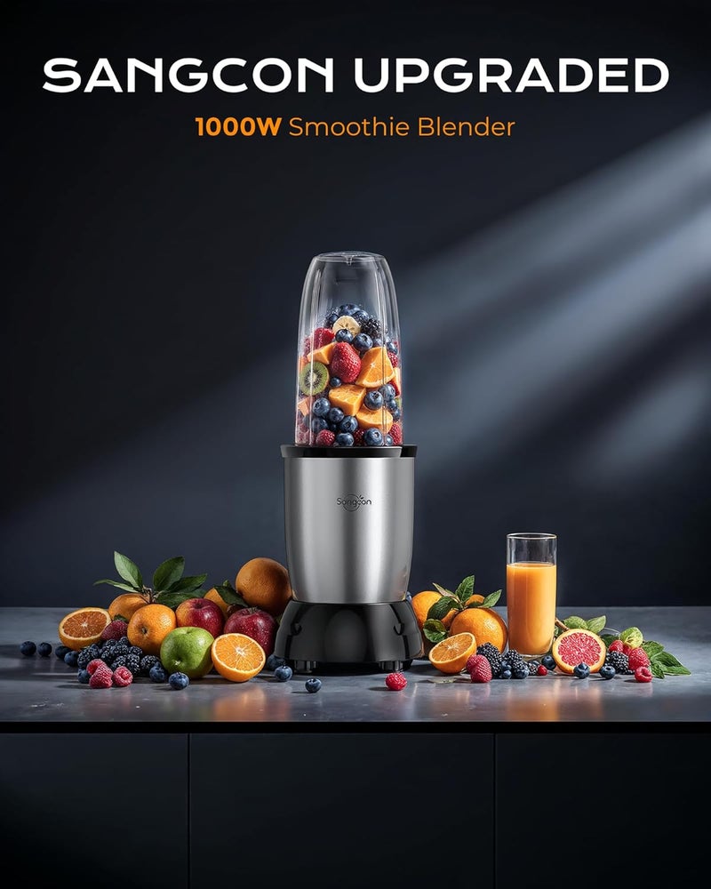 sangcon 1000w Smoothie Blender for Kitchen, Blender for Smoothies, with 24oz/19oz/10oz Bpa-Free Cups – Upgraded Portable Personal Blenders for Shakes, Frozen fruit, Baby Food, Spice Grinding & More - Image 2